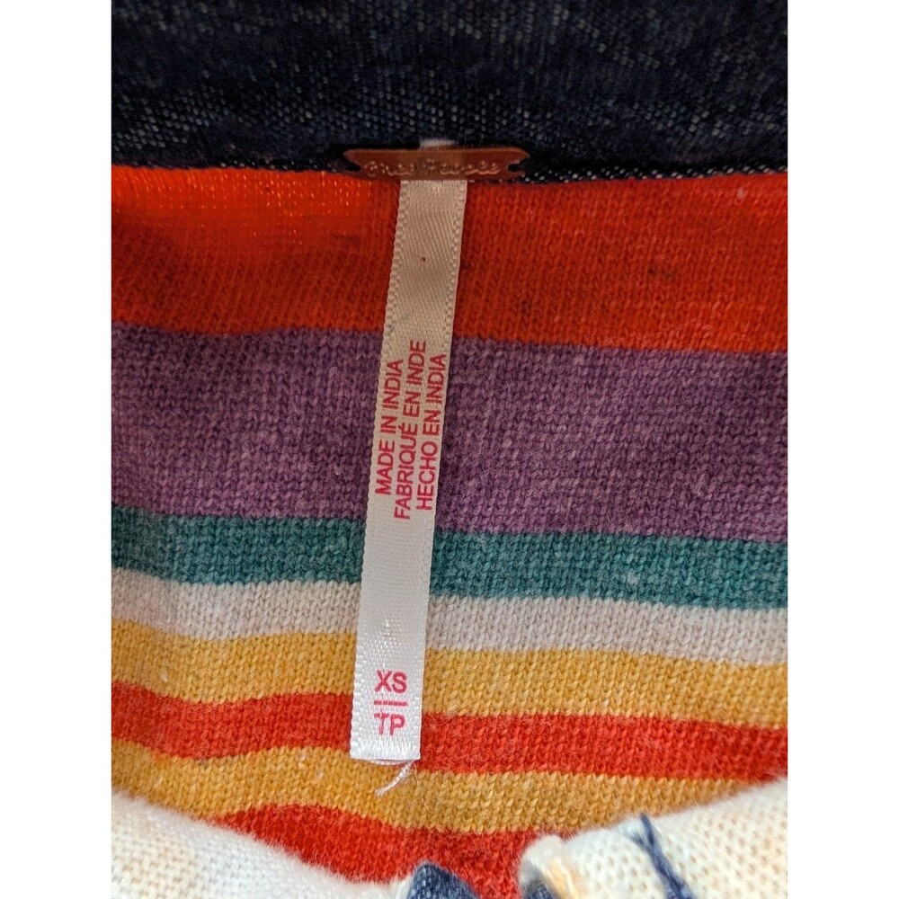 Free People XS Patchwork Striped Polo Shirt Multicolor Boho Short Sleeve Top - Picture 2 of 5